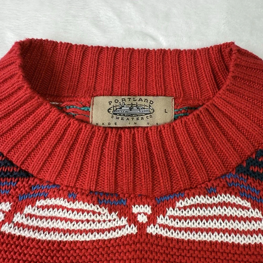 Portland Sweater Co Mens Large Grandpa 90s USA Chunky Abstract Geometric Holiday